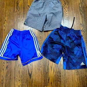 Addias(2) boy shorts. Umbro grey shorts.  Size small